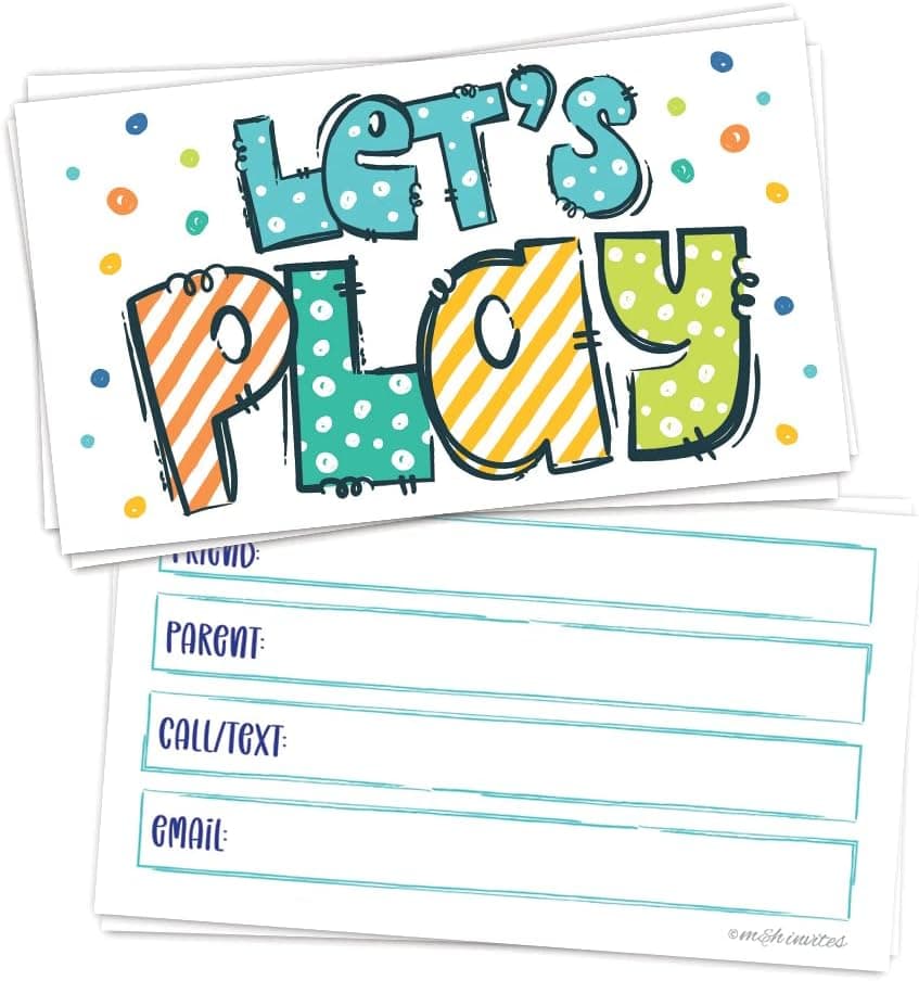 50 Play Date Cards for Kids - Let's Play Keep in Touch Contact Card for Boys and Girls (Business Card Size)