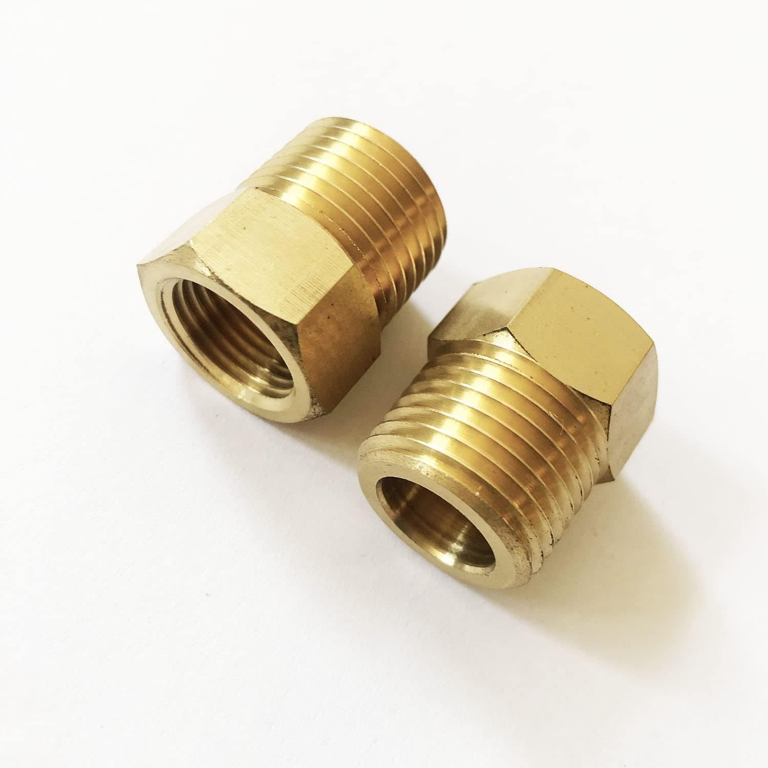2pcs Brass Pipe Fitting 1/2 Inch NPT Male Thread to 3/8 Inch NPT Female Thread Reducing Hex Head Hose Bushing Tube Adapter Convert