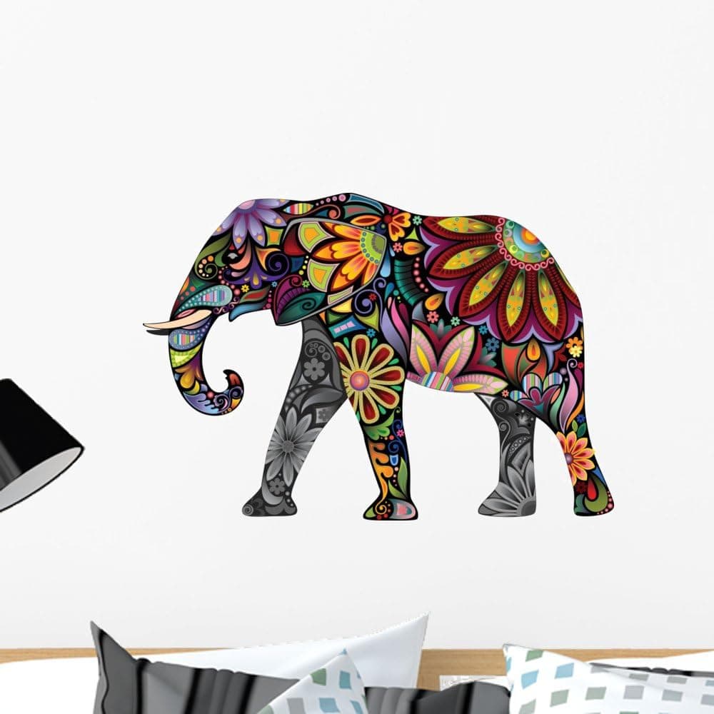 Wallmonkeys WM356734 The Cheerful Elephant Peel and Stick Wall Decals (24 in W x 17 in H), Medium