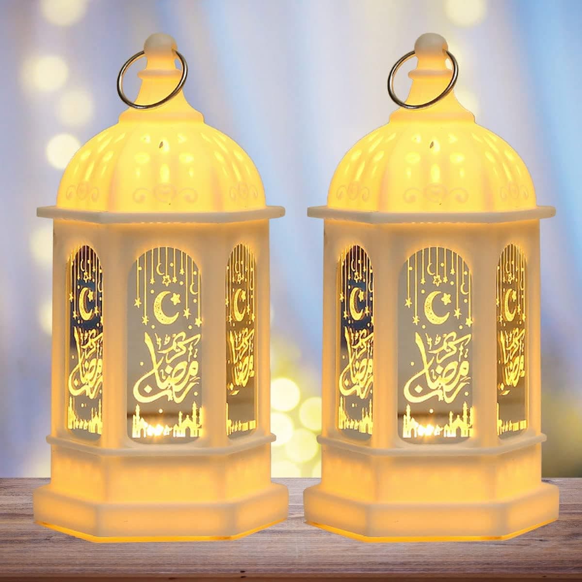 1/2/4PCS Ramadan Lantern Decoration Plastic LED Eid Mubarak Lamp Exquisite Battery Powered Ramadan Festival Table Light Home Festival Decoration Gift for Children Home Tabletop Decor (B, 2PCS)