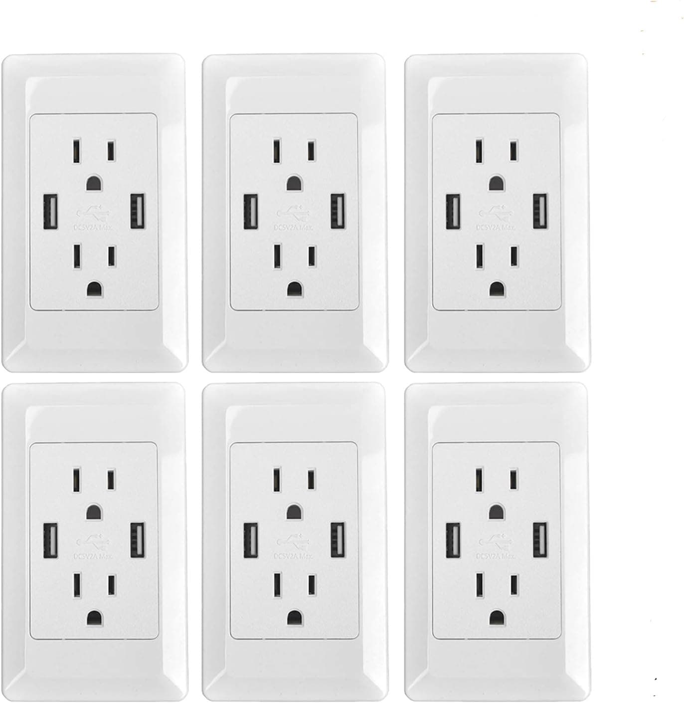 NineLeaf 6PK Dual USB Electric Adapter Dual Plug Wall Socket Outlet Power Charger for Iphone Samsung Ipad tabletPC
