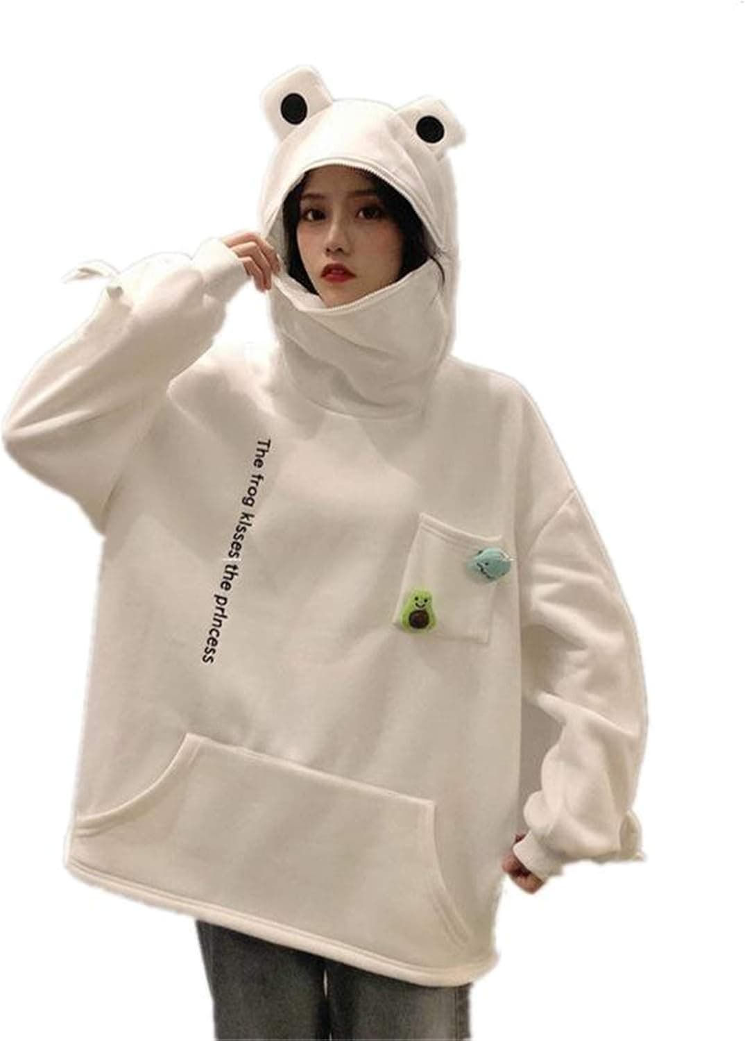 Fashion Women Novelty Zipper Frog Hoodie Shark Hoodie Y2K Girls Animal Sweatshirt with Pockets Pullover Top