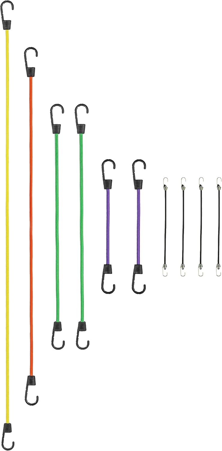 SmartStraps Adjustable Bungee Cord, Assorted Colors, 10 Pack – Includes Two 12”, Two 24”, One 36”, One 48”, and Four Mini Bungee Cords – Ideal for Securing Luggage, Gas Cans, and Coolers to Vehicles