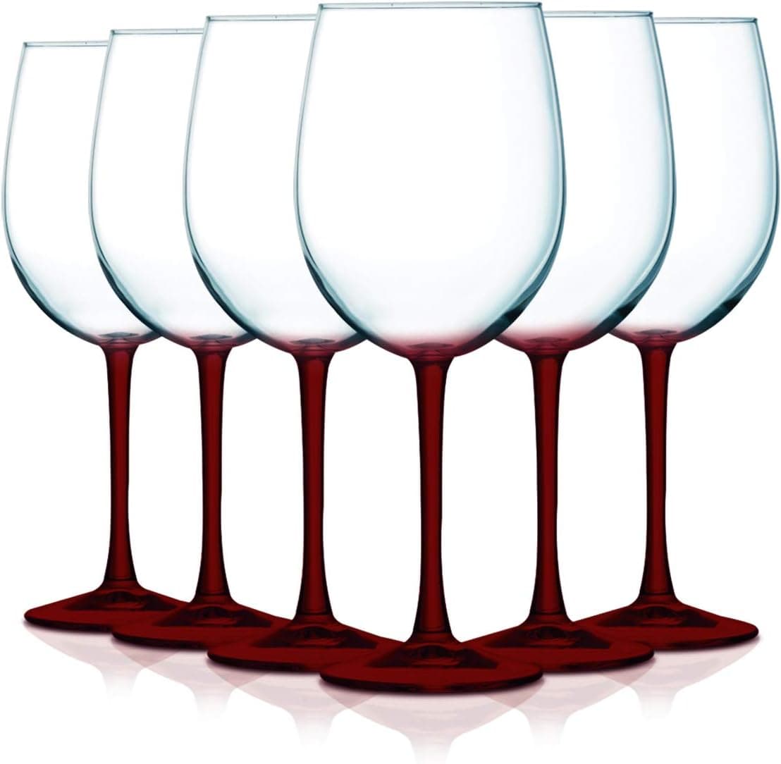 TableTop King Red Accent Stem 19 oz Wine Glasses - Set of 6 Additional Vibrant Colors Available