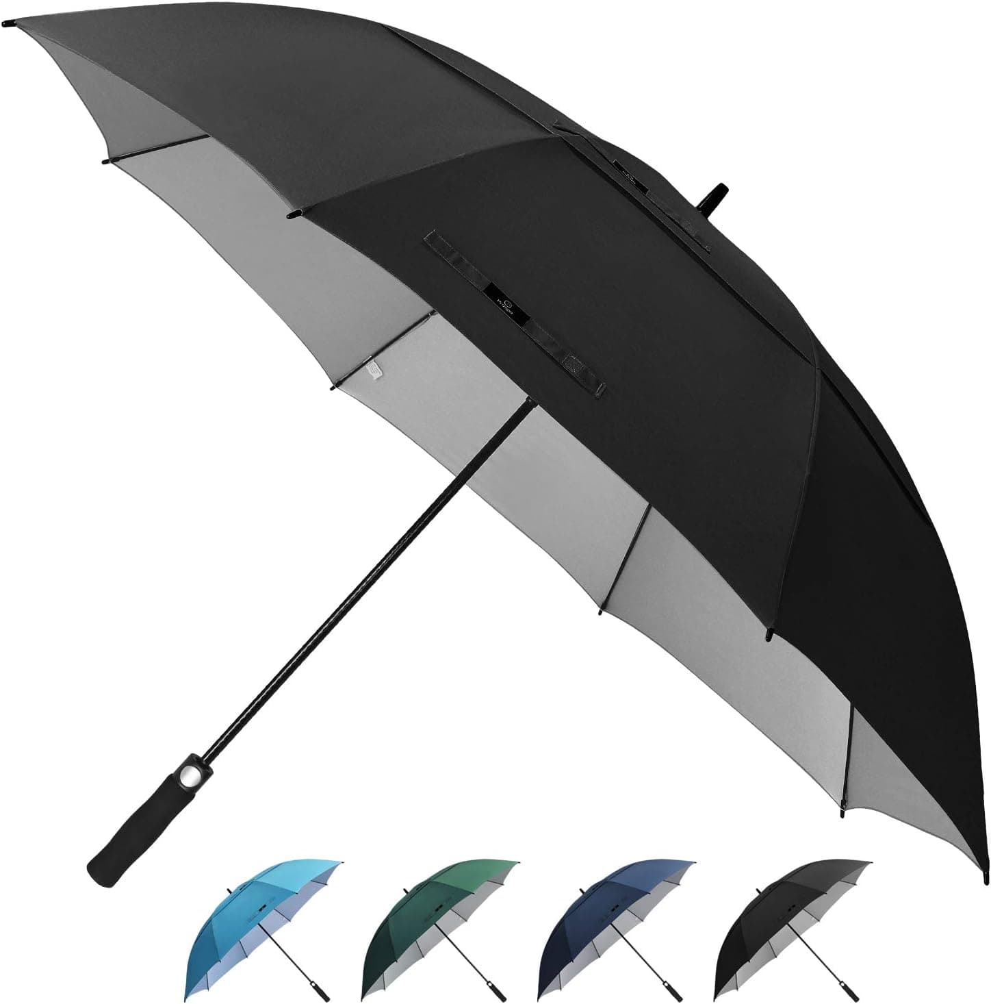 Prospo 62 Inch Extra Large Golf Umbrella, Double Canopy Automatic Open Sun Rain Stick Umbrellas, Windproof Waterproof Oversized Umbrellas with UV Protection for Men, Women and Family (Black)