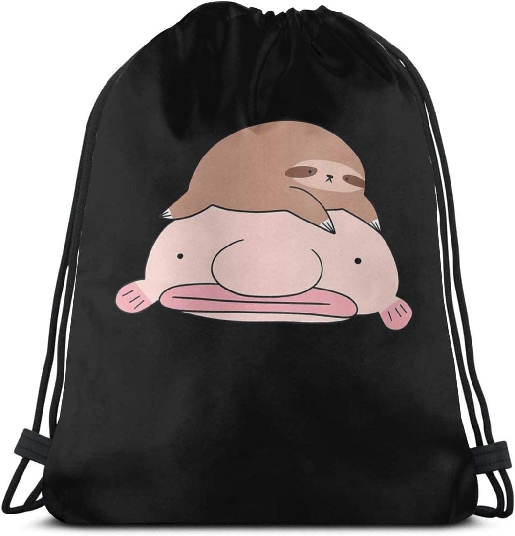 Cute Blobfish and Sloth Unisex Drawstring Bags Gym Backpack Bags Travel Bag for Hiking Swimming Yoga