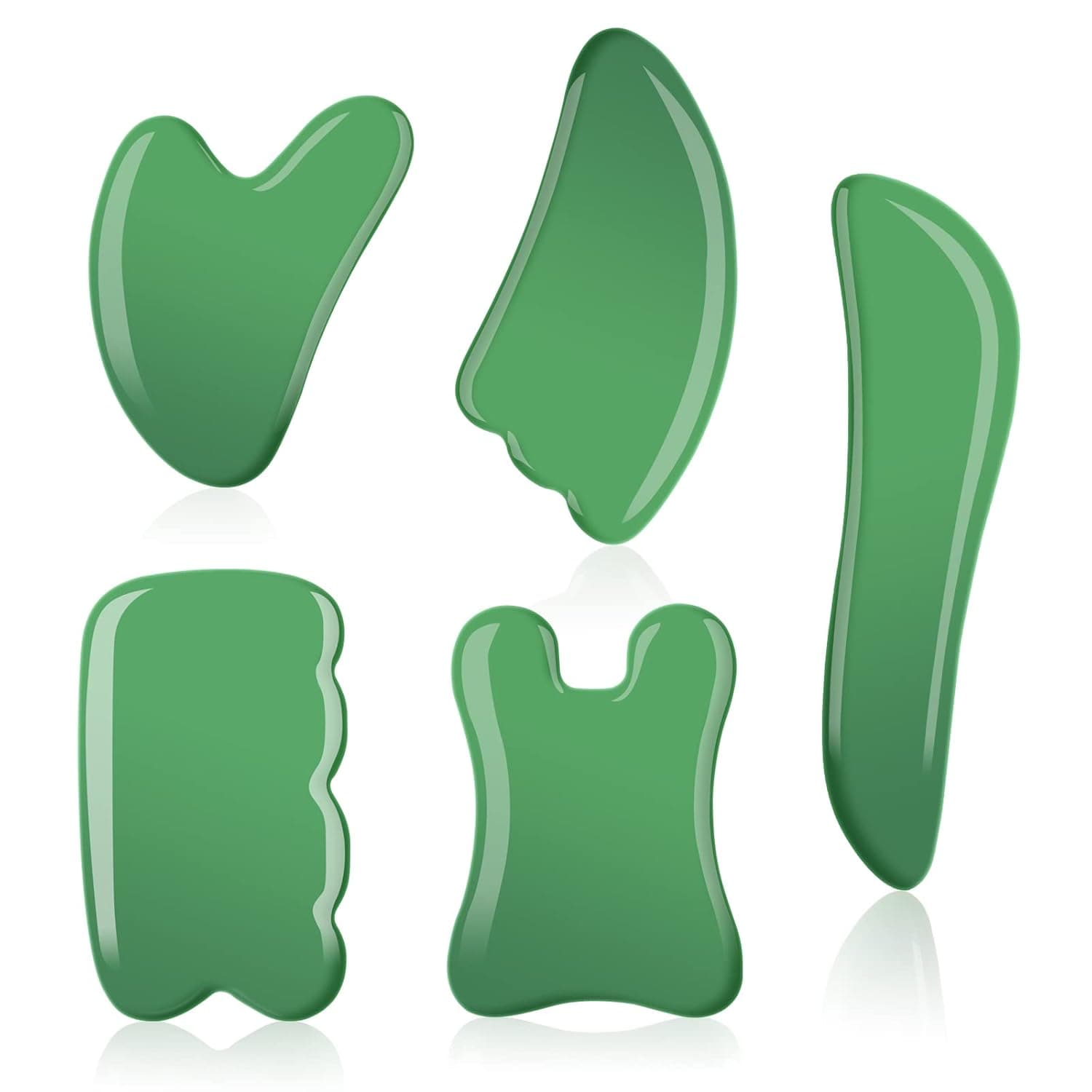 Gua Sha Facial Tools Set of 5 - Natural Jade Gua Sha Massage Broad for SPA Salon Acupuncture Skin Facial Care Treatment Therapy Trigger Point Treatment for Face, Emerald