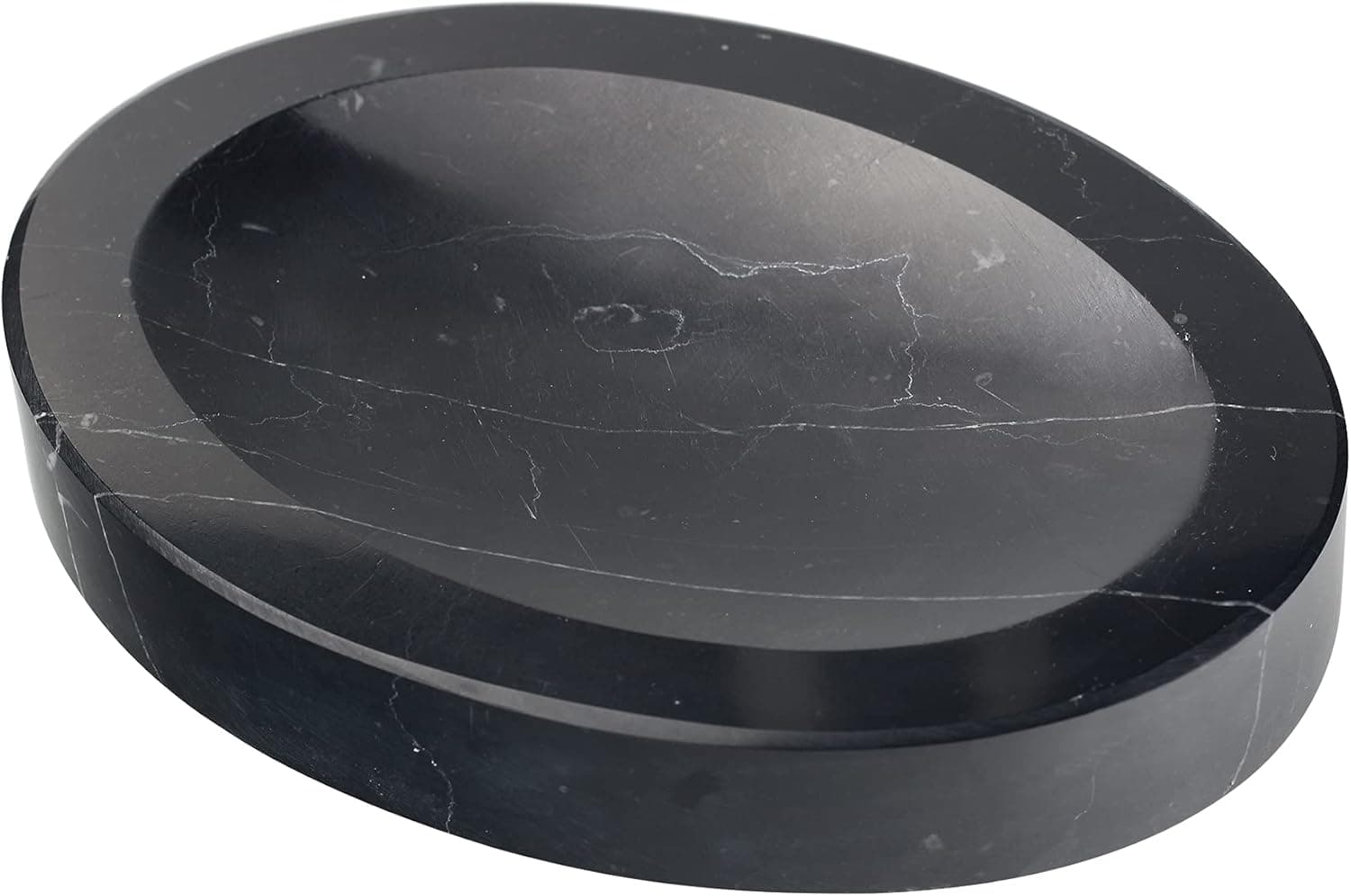 WORHE Soap Dish True Natural Marble, Soap Sponge Holder for Bathroom Tub Shower Kitchen Sink, Handcraft Nero Marquina Marble Oval Soap Tray Case Color Black (DL005)