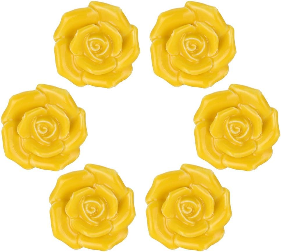 Wolfteeth Dresser Knobs, 1.7 inch Dresser Drawer Knobs, Knobs for Kitchen Cabinets and Drawers, Ceramic Cabinet Knobs, Yellow Dresser Knobs, Yellow Cabinet Pulls, Yellow Drawer Pulls and Knobs 6pcs