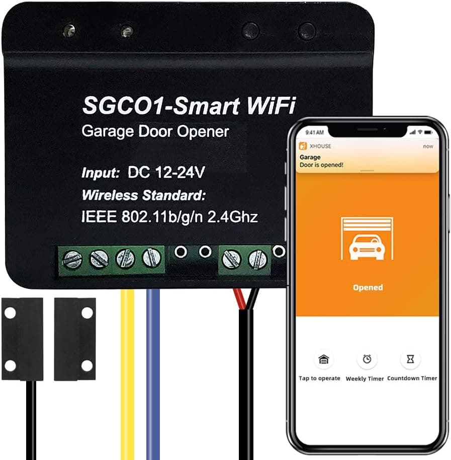 Smart WiFi Garage Door Opener Controller, Remotely Control Existing Garage Opener with APP, No Hub Needed, History Record, Set Timer/Schedule