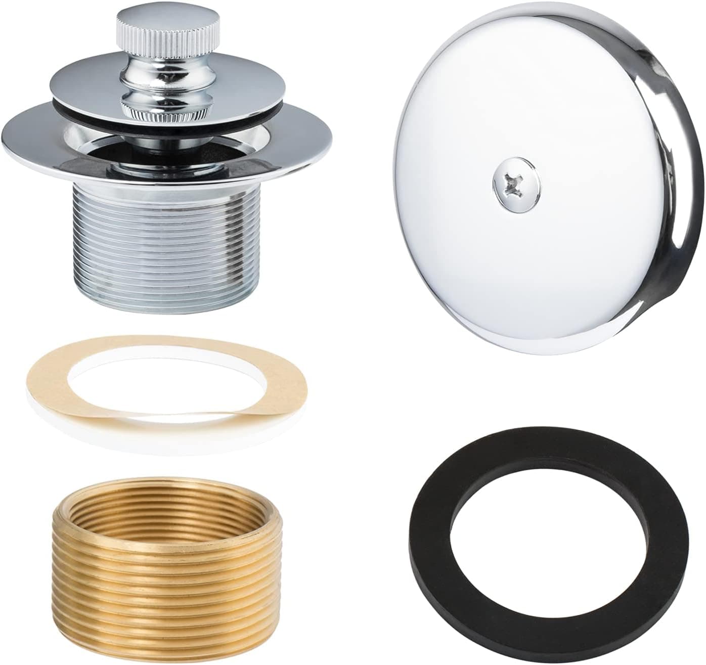 Artiwell Push & Lock Tub Trim Set with Single-Hole Overflow Faceplate, Bathtub Conversion Kit Assembly with Conversion Bar, Universal Fine/Coarse Thread, No Putty Installation (Chrome Plated)