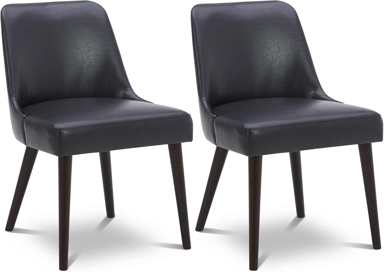 CHITA Mid-Century Modern Dining Chair, Upholstered Fabric Accent Chairs, Set of 2, Black in PU Leather