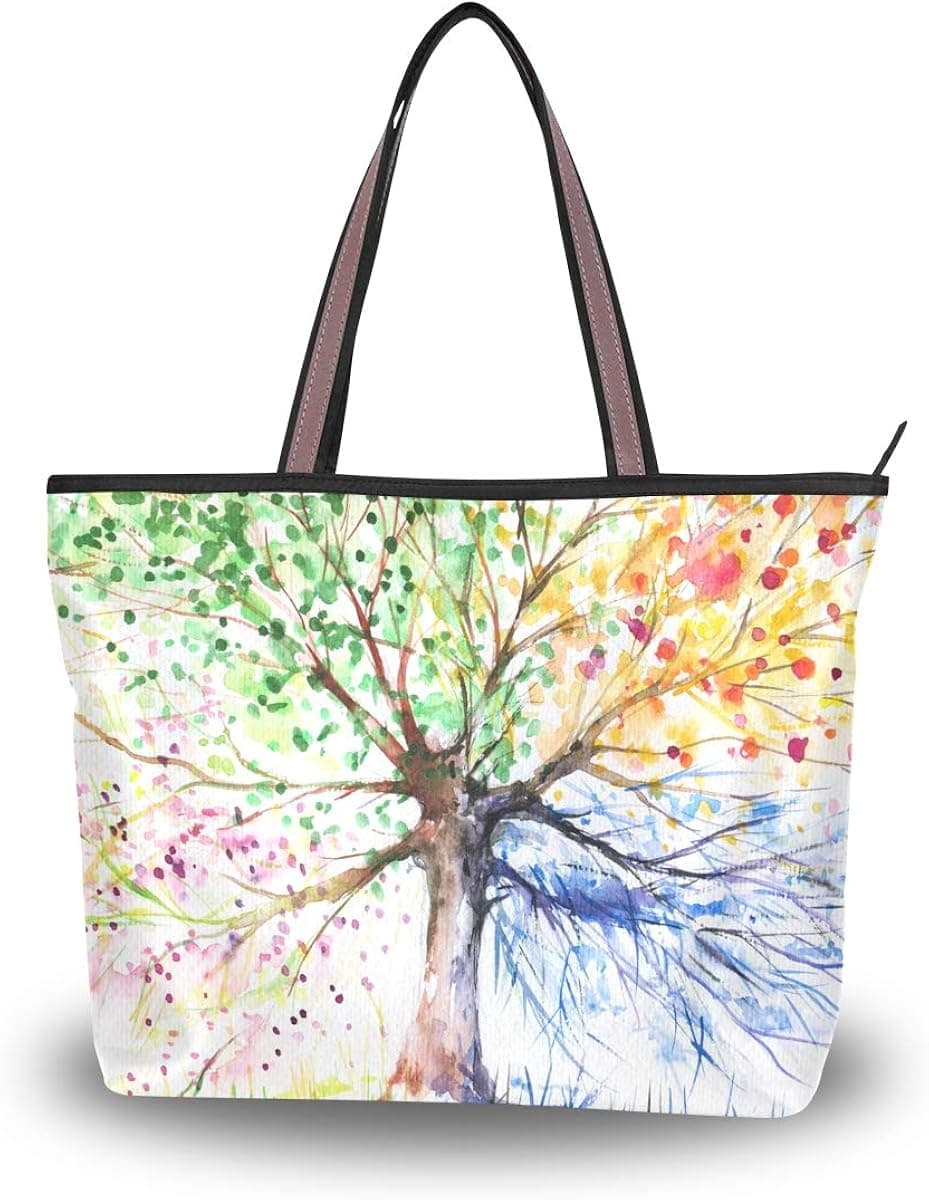 Zip Tote Bag Colorful Ethnic Tree Women's Handbags Shoulder Bags Satchel Purse