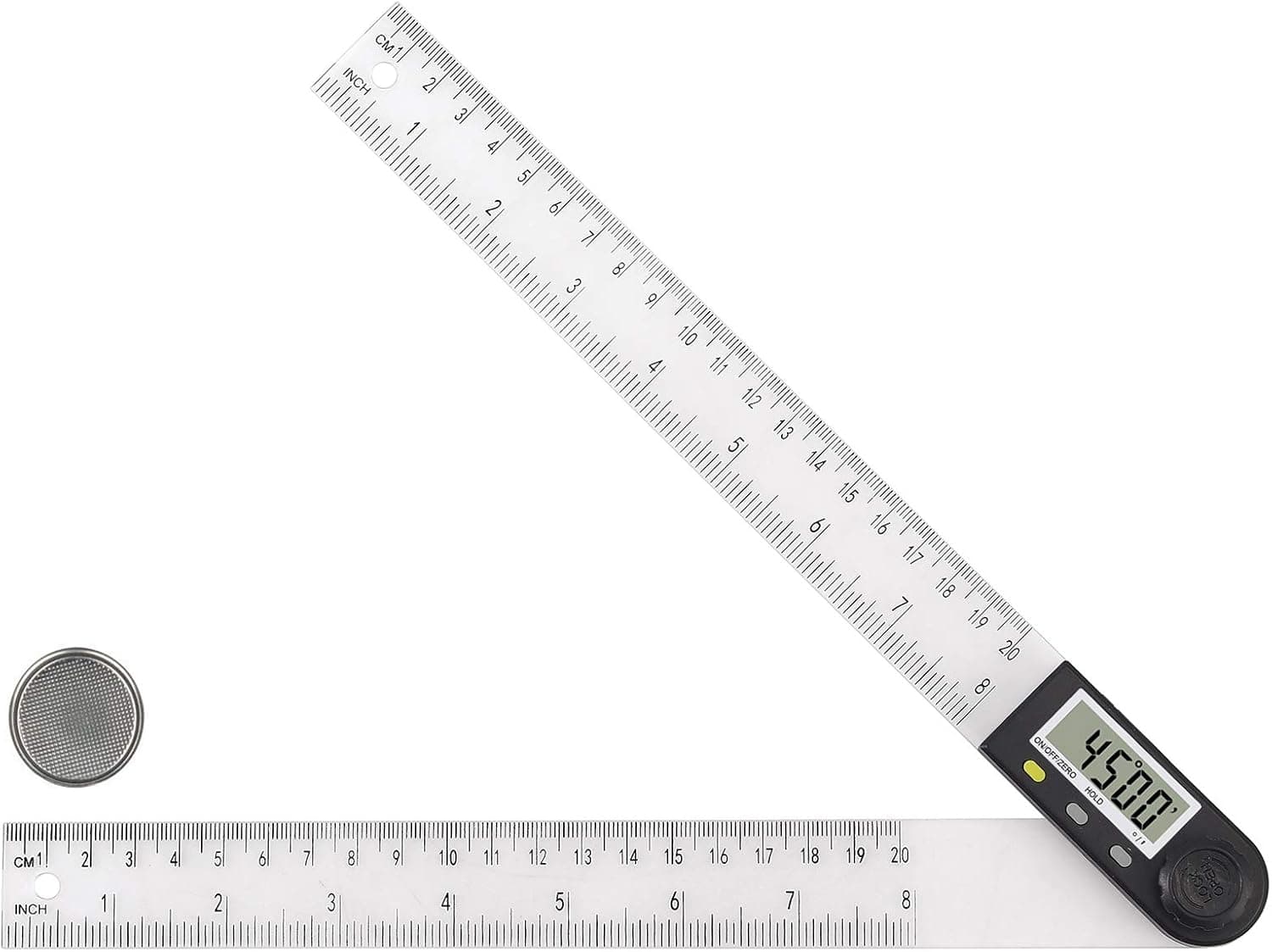 Digital Angle Finder Ruler, Kamtop 7inch/200mm Digital Protractor Angle Ruler 2-in-1 Angle Measurement Tool with Large LCD Display and Zeroing, Locking, Reverse Functions (Include Battery)