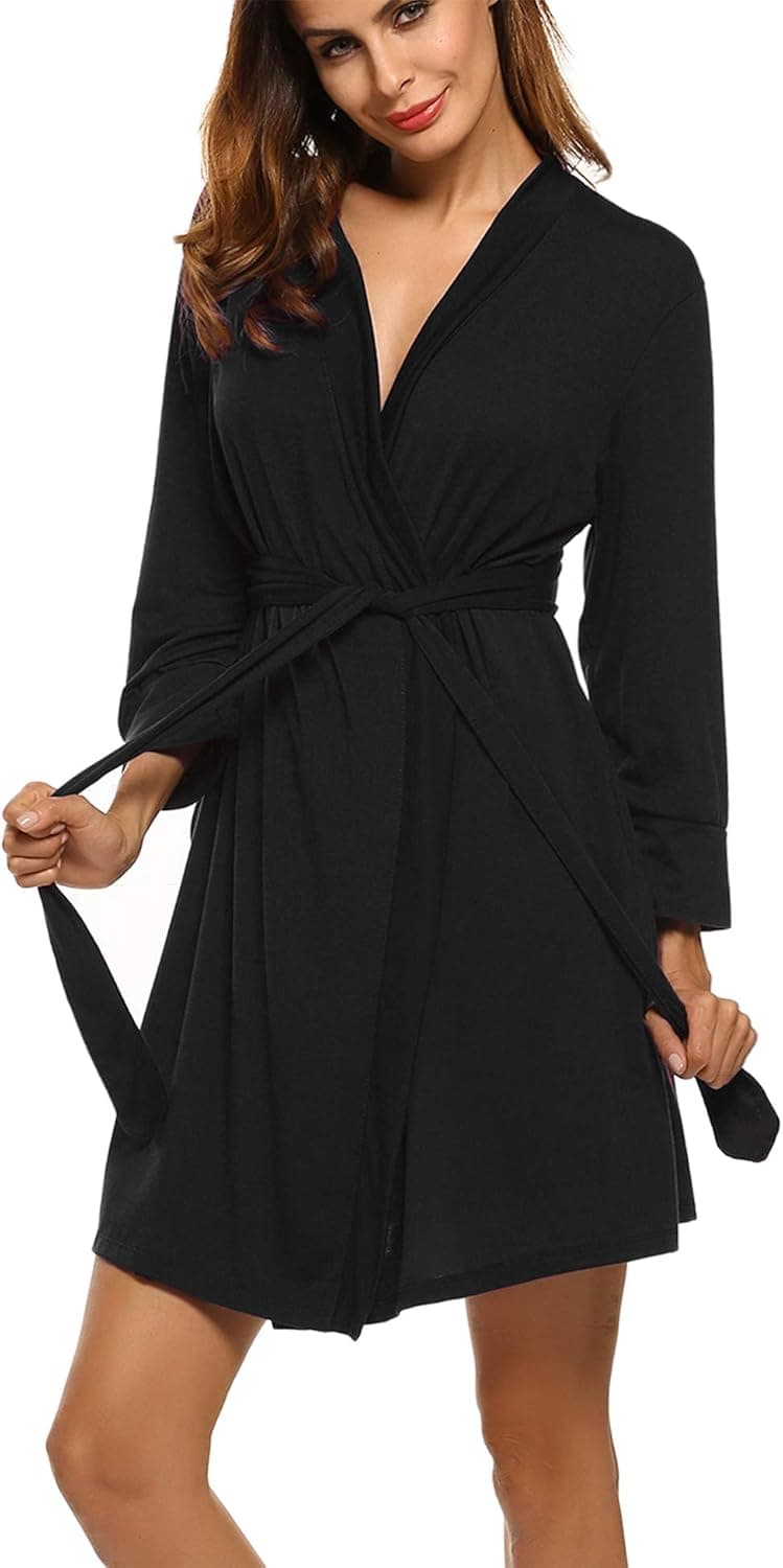 Hotouch Women Kimono Robes Cotton Lightweight Robe Short Knit Bathrobe Soft Sleepwear Ladies Loungewear