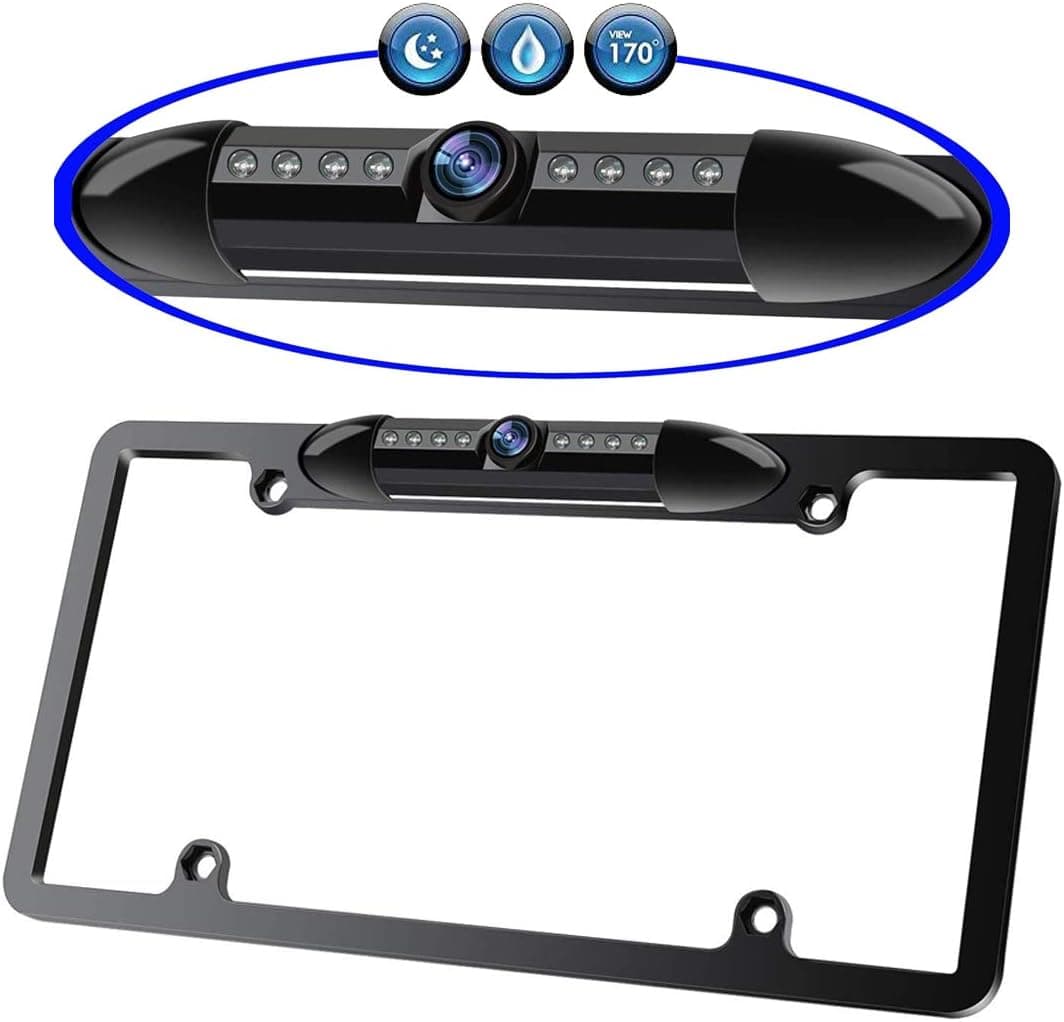 BIKON License Plate Rear View Backup Camera with Night Vision 170 Degree Viewing Angle Reverse Parking Back Camera 8 IR LED Universal Car License Plate Frame Mount for Cars Reverse Backup Camera