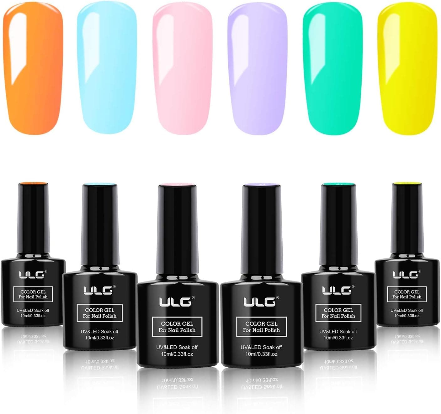 Gel Nail Polish Set - ULG Soak Off UV LED Gel Polish Long Lasting 6 Colors Candy Series Nail Art Box 10ml 0.33fl.oz