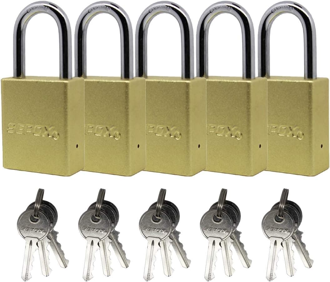 SEPOX Weatherproof Keyed Padlocks with Key Same Gold Aluminum Indoor and Outdoor Keyed Alike Padlock 5 Pack