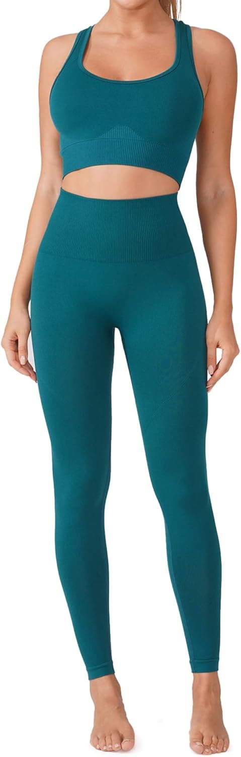 Jijivisha Workout Sets for Women 2 Piece Workout Outfits Seamless Sports Bra High Waist Yoga Leggings Set Tracksuit