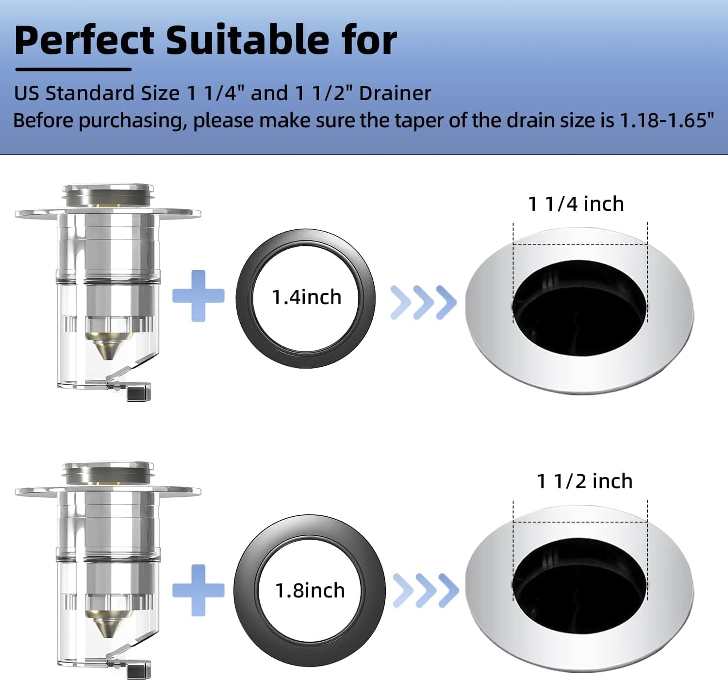 Bathroom Sink Stopper, 3 in 1 Pop Up Kitchen Bathtub Drain Stopper Plug, Sink Strainer for 1.18-1.65", with Shower Drain Hair Catcher Anti-Odor Valve Anti Clogging Bathroom Sink Drain Strainer