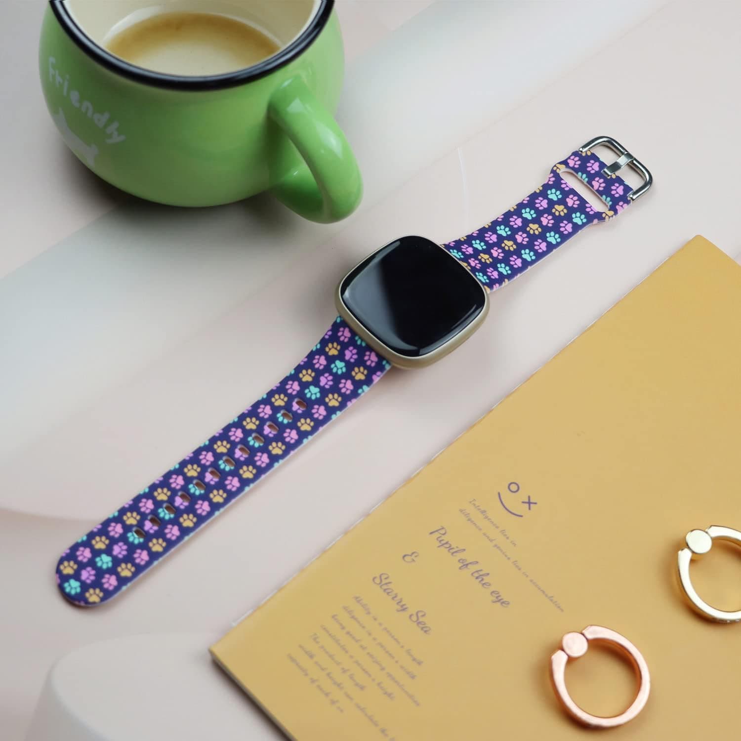 Jolook Dog Paw Band for Fitbit Sense/Sense 2, Silicone Waterproof Sport Replacement bands Straps Compatible with Fitbit Versa 4/3 and Sense/Sense 2 - Dog Paw Print