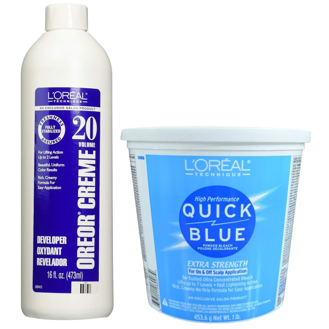 L'Oreal Technique Quick Blue Powder Bleach Extra Strength 1lb w/20 Volume Oreor Developer 16oz Bundle