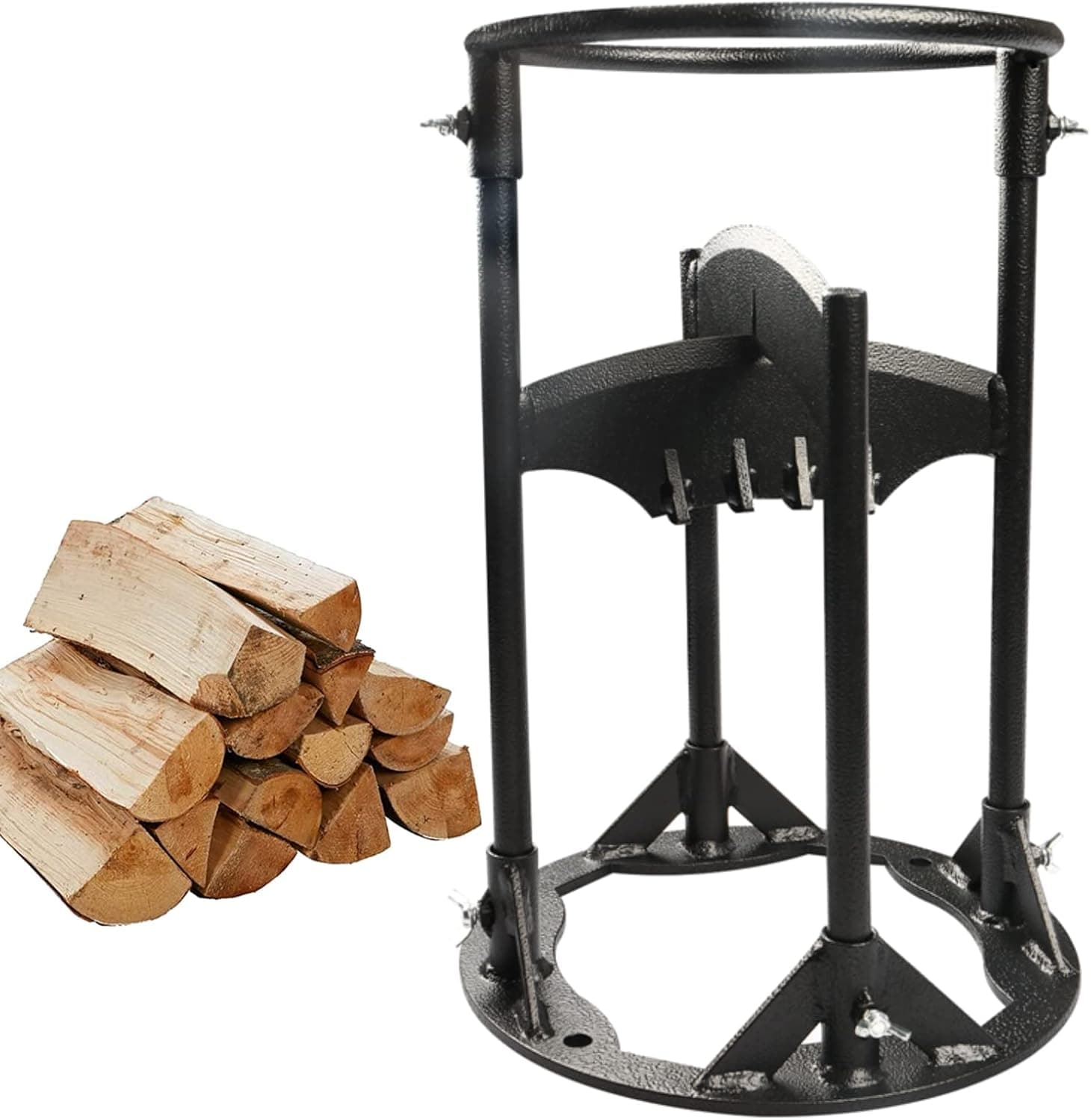 F FINEC Firewood Kindling Splitter, Heavy Duty Cast Iron Log Splitter, Manual Wood Splitting Wedge, Cuts 4 Ways - with Removable Secondary Blade Attachment