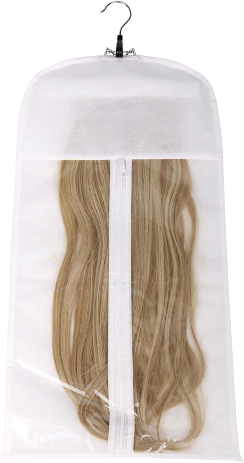 Hair Extensions Storage Dust Proof Bag Wig Storage Bags with Wooden Hanger Carrier Case Protection for Human Hair