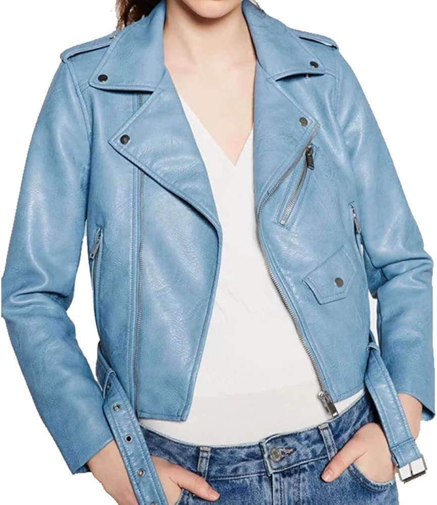 LUCKFACE Women's Trendy Stand Collar PU Leather Moto Jacket Leather Coat