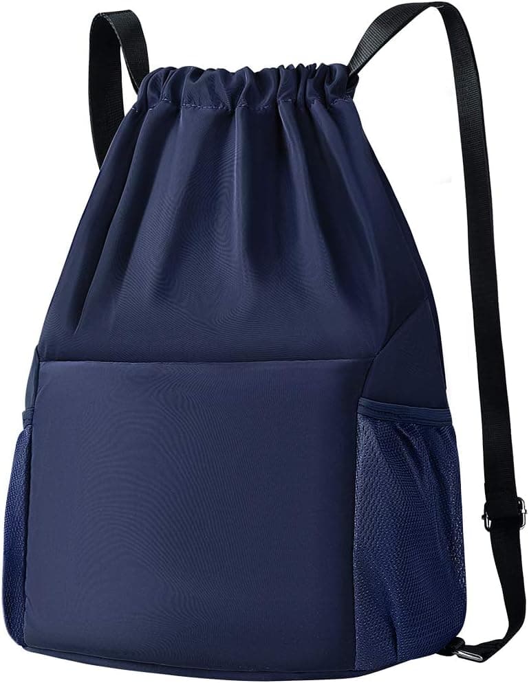 ATARNI Drawstring Gym Backpack String Bag - Sackpack Workout Beach Cinch Sack for Women Man Kids (Blue) Large