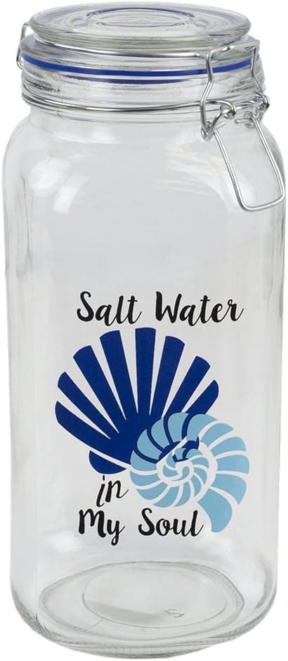 Home Basics Coastal Collection Seaside Glass Jar Container with Airtight Closure (Seashell, 68 oz)