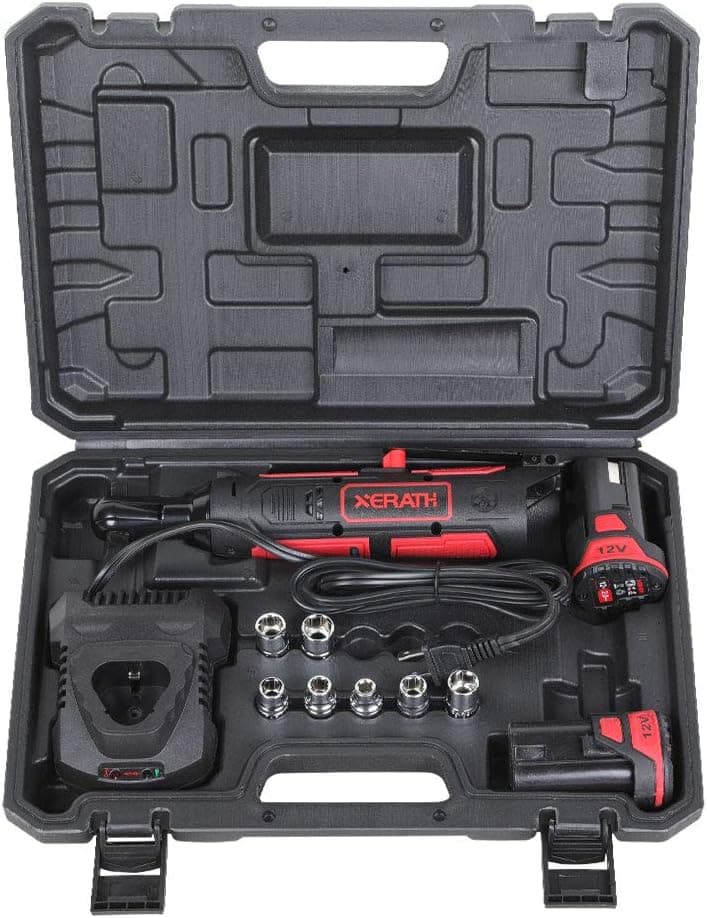 XERATH Cordless Electric Wrench, 3/8" Ratchet Wrench Set Angle Drill Screwdriver Wrench Tools with 2 x 2000mAh Battery Charger Kit