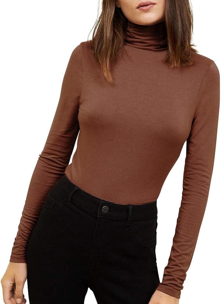 GUBUYI Women's Turtleneck Long Sleeve Thermal T-Shirts Stretchy Fitted Pullover Cotton Tops
