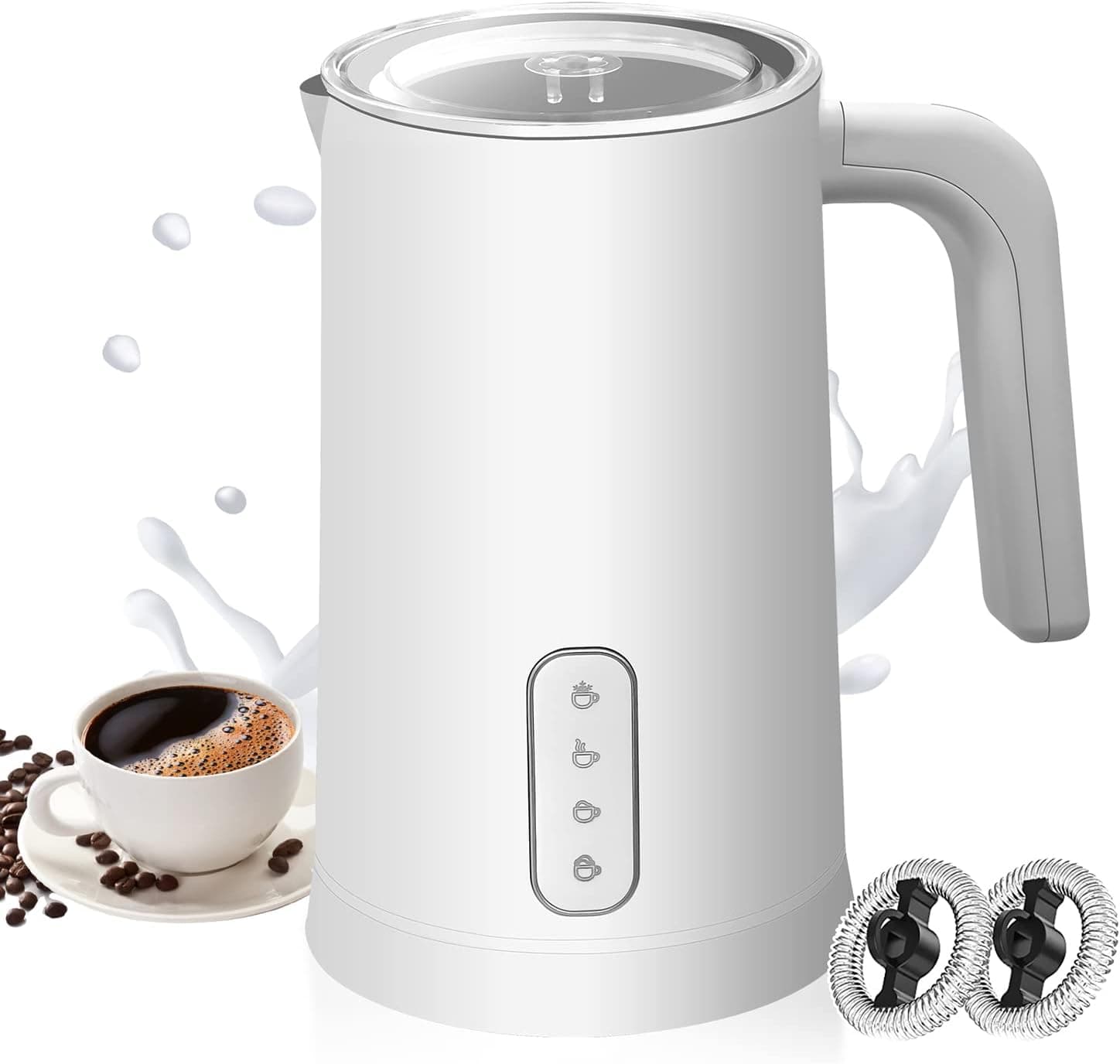 Milk Frother-Rocyis 4 in 1 Electric Milk Forther and Steamer-Coffee Frother, 8.4oz Hot/Cold Foam Maker, Automatic Milk Warmer Frother for Latte,Cappuccino,Hot Chocolate, House Warming Gift, White
