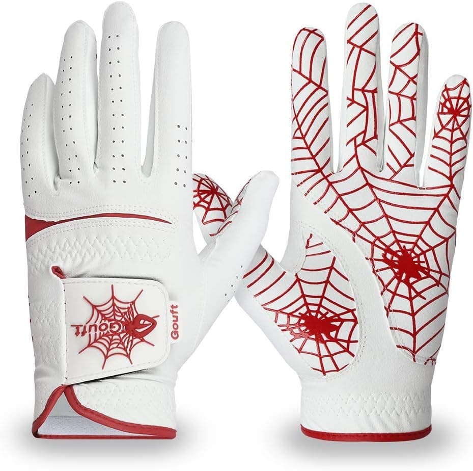 Gouft Spiderweb-Design Golf Glove (for Men & Women) - Durable Suede: All Weather Golf Glove, Good Grip, Feel Soft/Comfort, and Long Lasting: Washable Glove