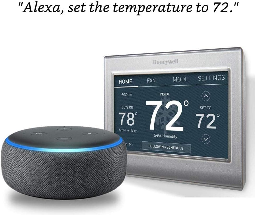 Echo Dot (3rd Gen) - Charcoal Fabric Bundle with Honeywell RTH9585WF1004/W Wi-Fi Smart Color Programmable Thermostat