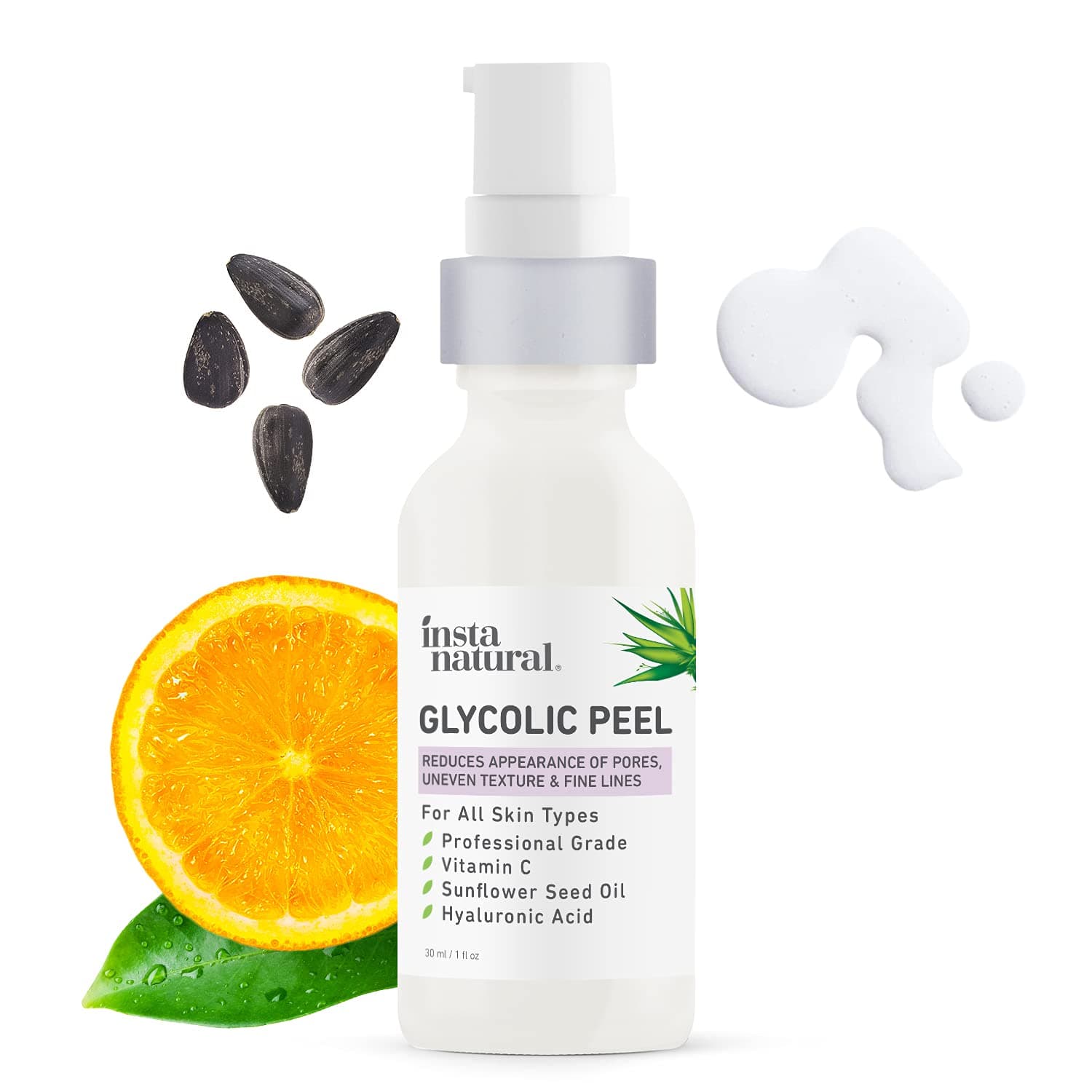 InstaNatural 30% Glycolic Acid AHA BHA Chemical Peel, Glycolic Acid Peel with Vitamin C, Lactic Acid, Hyaluronic Acid and Salicylic Acid, BHA Chemical Exfoliant for Face