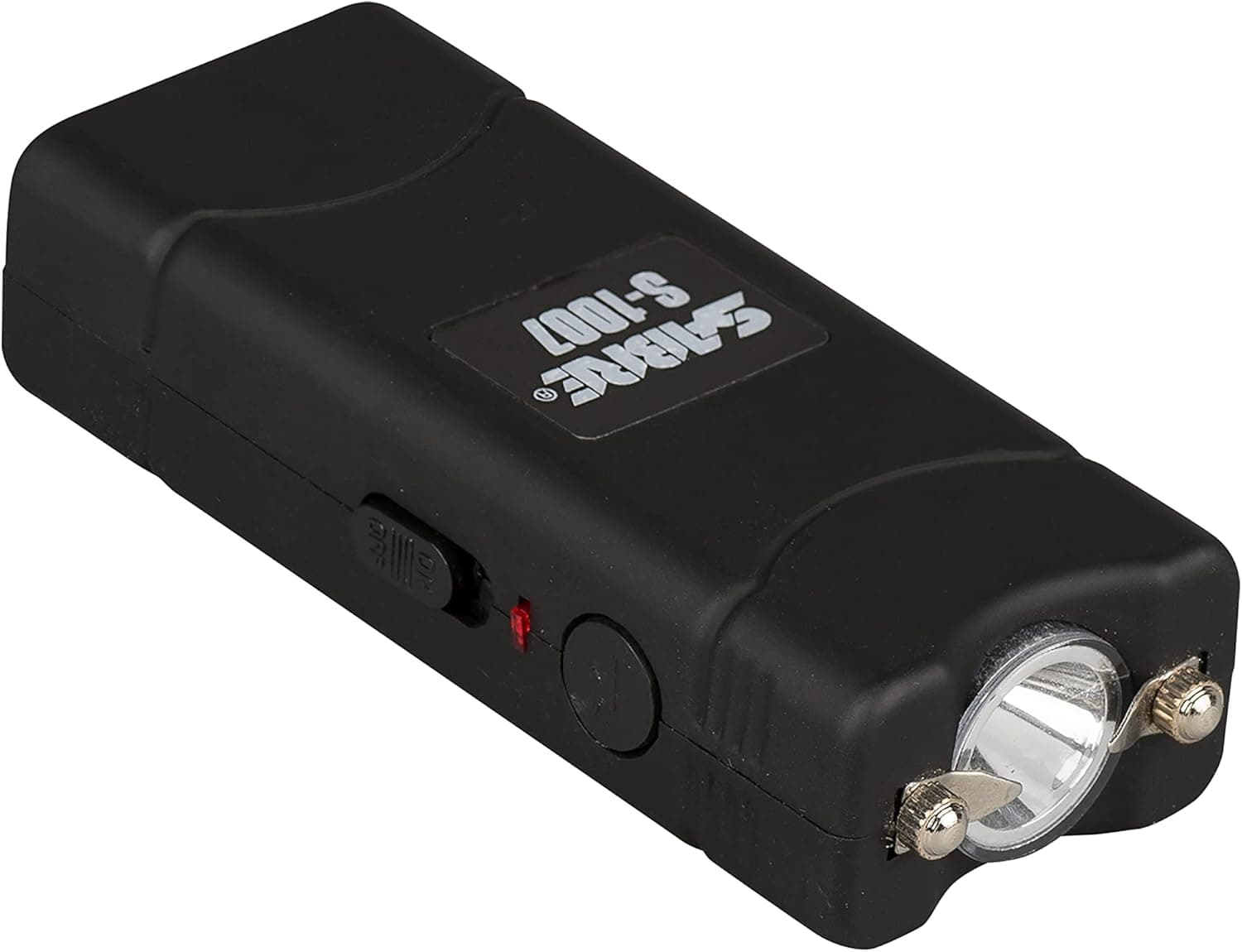 SABRE 2-in-1 Stun Gun with Flashlight and Belt Holster, 2.762 Microcoulombs (µC) Charge, 120 Lumen Flashlight, Safety Switch, Rechargeable, Rubberized Grip, Compact Design