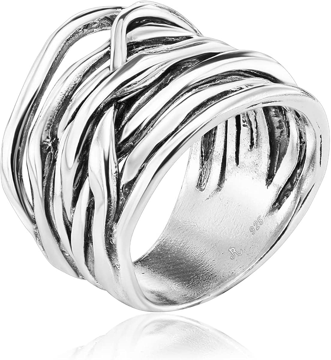925 Sterling Silver Ring Highway Multi Strand, Oxidized, Vintage Look Stylish Hypoallergenic, Nickel and Lead-free, Artisan Handcrafted Designer Collection Made in Israel (Size 5-11)