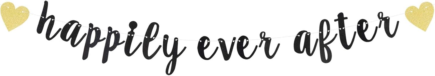 Happily Ever After Cursive Script Bunting Banner Wedding Anniversary Bride to be Engagement Party Decoration