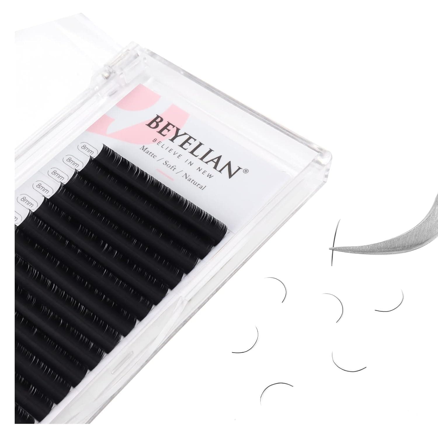 BEYELIAN Eyelash Extensions, Individual Lashes, 0.15mm C Curl 8mm Super Matte Classic Lash Extensions, Ellipse Flat Eyelash Extension, Light and Soft Natural Look for Professional Salon Use