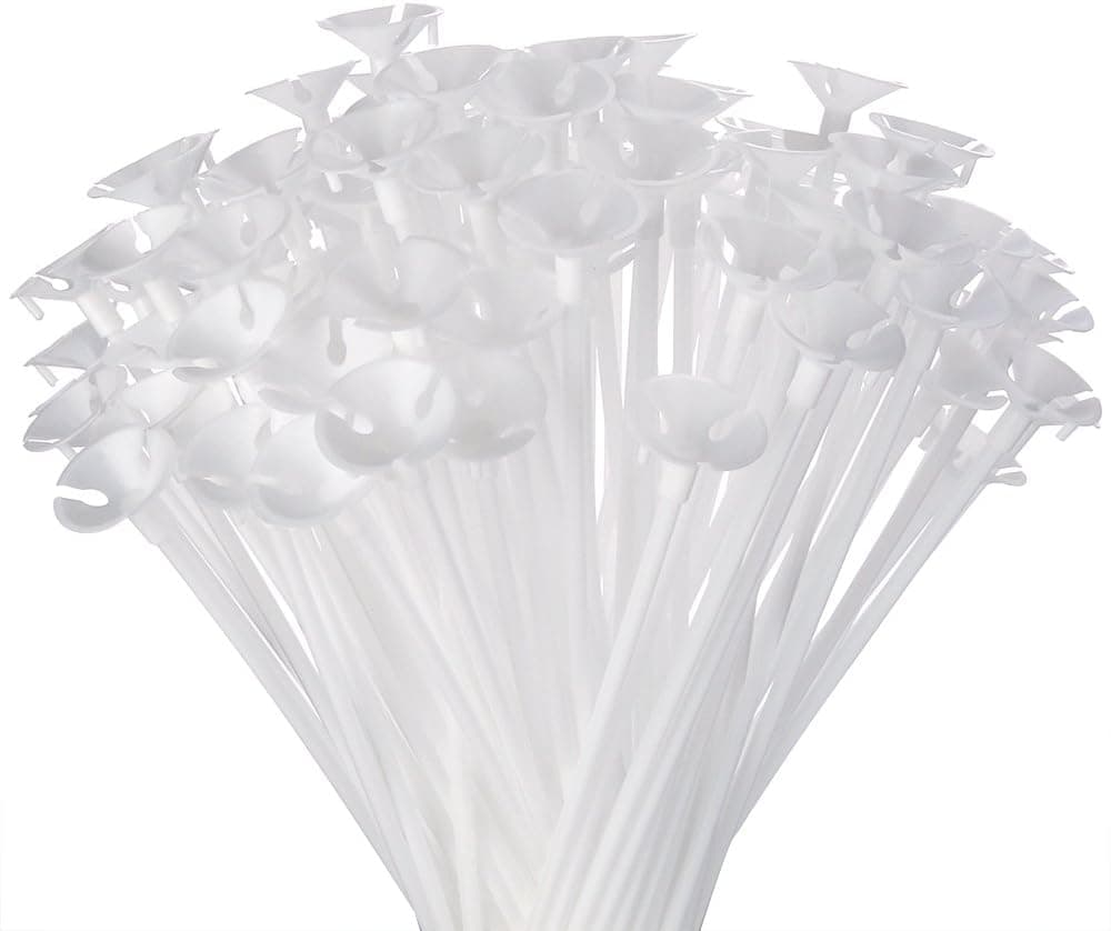 Sntieecr 50 Pieces White Plastic Balloon Sticks Holders with Balloon Cups for Wedding, Birthday, Party, Anniversary Decorations