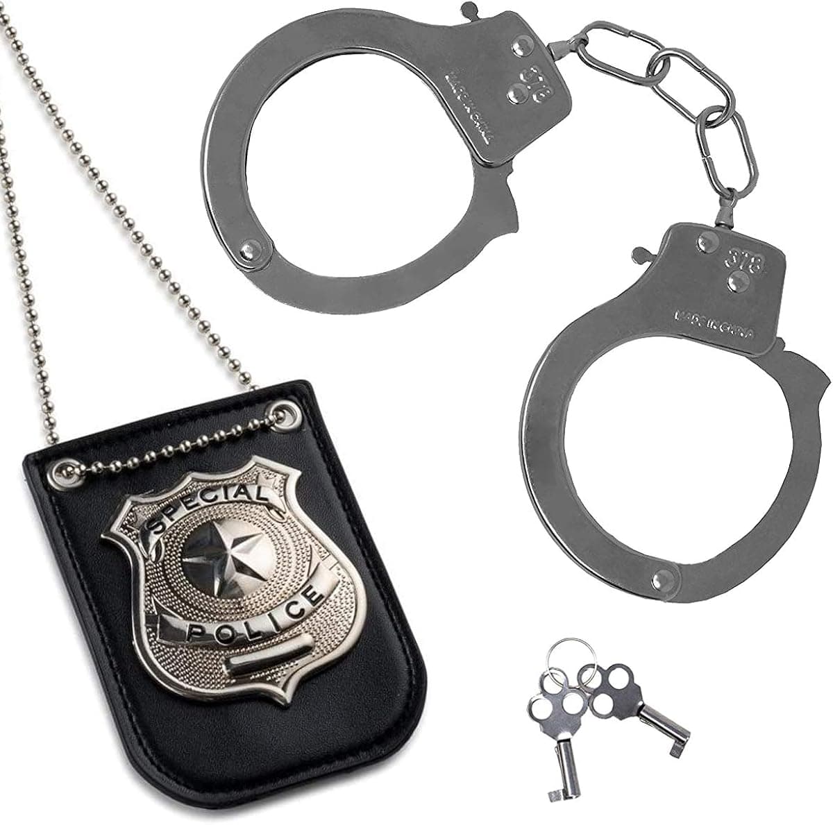 FUNNISM Police Pretend Set for School Classroom,Dress Up Police Badge Include Chain and Belt Clip,Police Handcuffs and Badge for Kids,Police Costume Accessories for Birthday Parties,Cosplay,Festivals