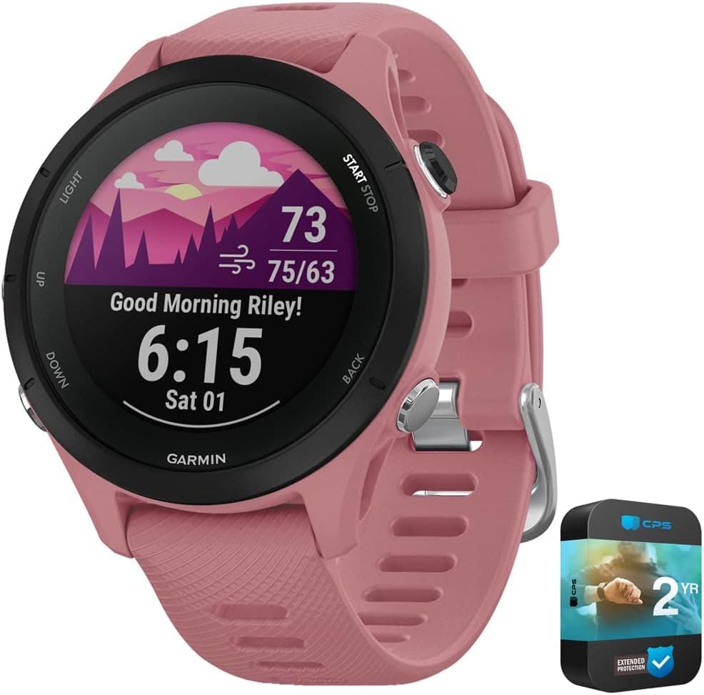 Garmin 010-02641-03 Forerunner 255S GPS Smartwatch Light Pink Bundle with 2 YR CPS Enhanced Protection Pack