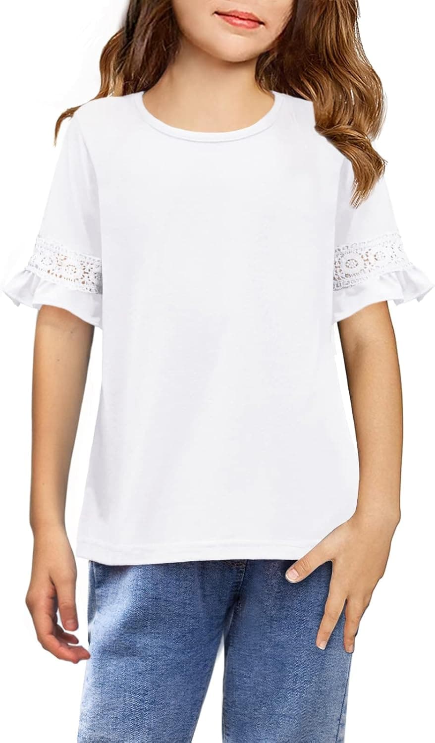 Arshiner Girls T-Shirt Kids Casual Tunic Tops Lace Short Sleeve Loose Soft Blouse