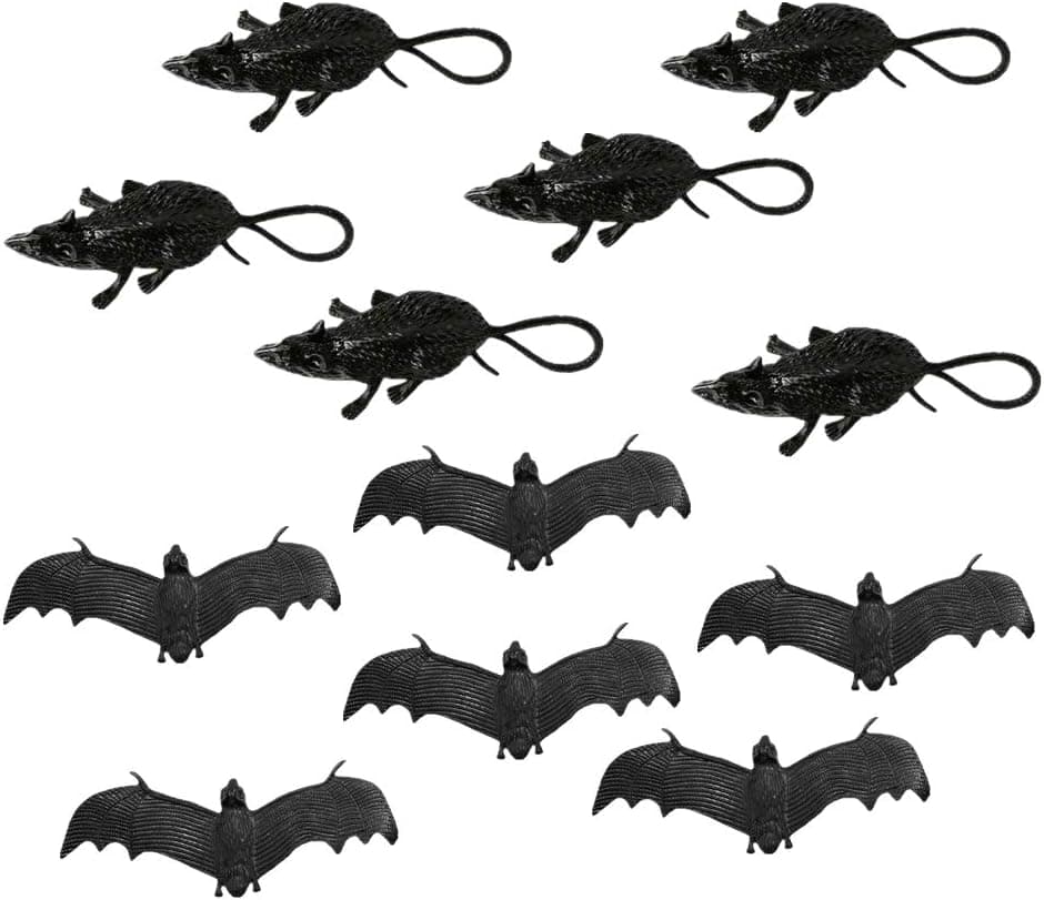 Halloween Rubber Bat Toy(6 pcs), Mouse Toy(6 pcs) Halloween Decoration