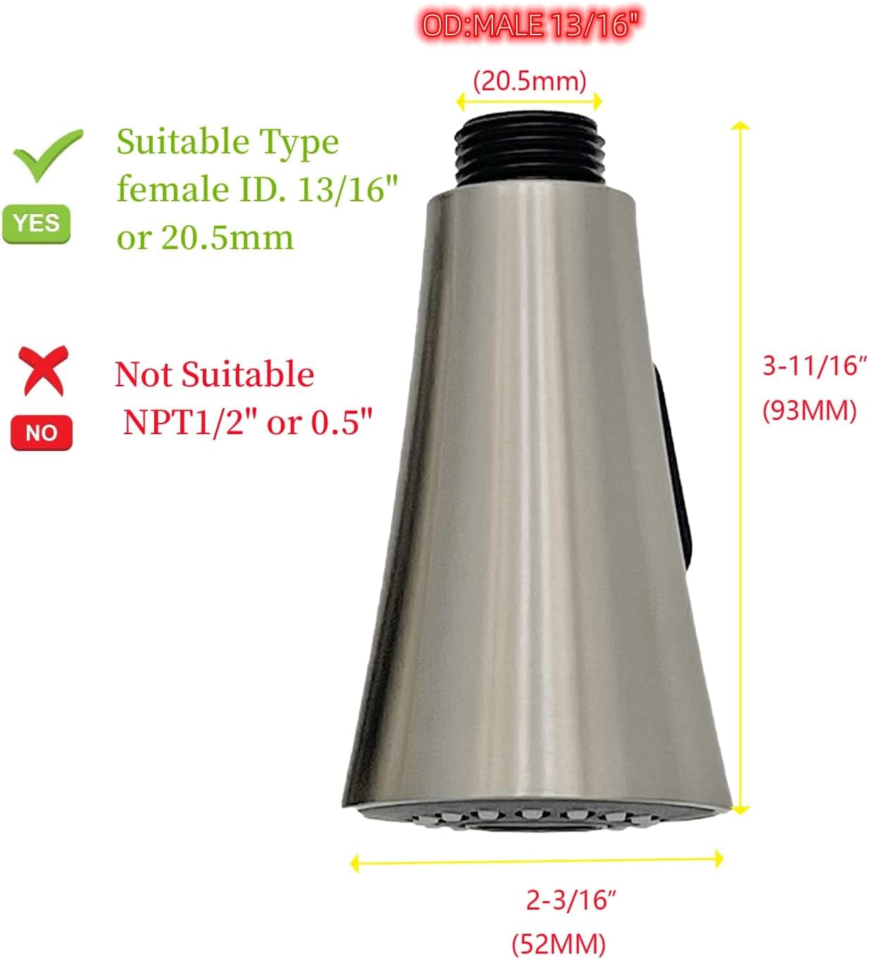 Kitchen Faucet Head Replacement Simple Kitchen Sink Faucet Parts Kitchen Faucet Head G 1/2 Pull Down Faucet Spray Head Movable Kitchen Tap Head Faucet Sprayer Water (Brushed Nickel-2 models)