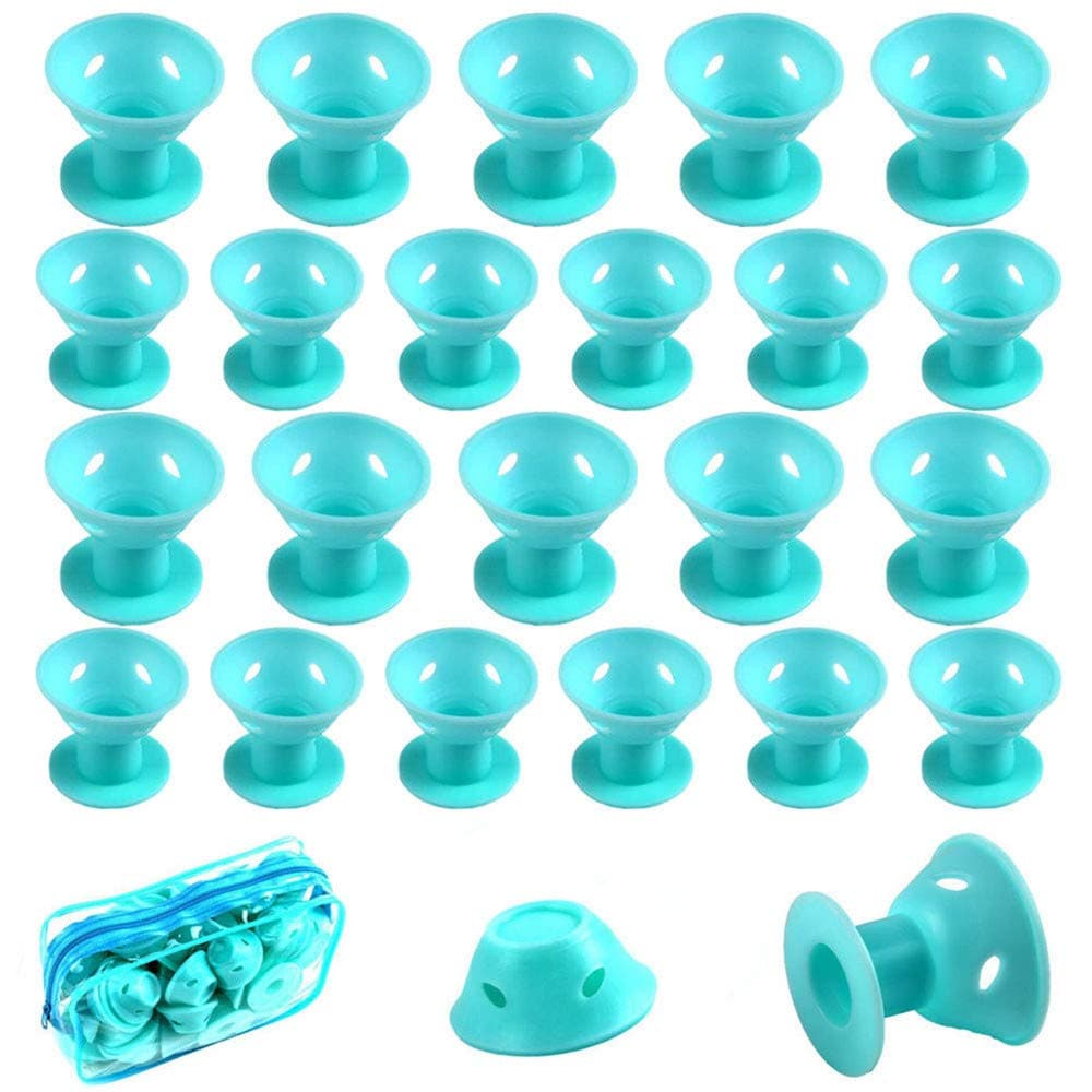Permotary 40 PCs Magic Hair Rollers, Include 20pcs Large Silicone Hair Curlers and 20pcs Small Silicone Hair Curlers, No Damage to Hair (Blue)
