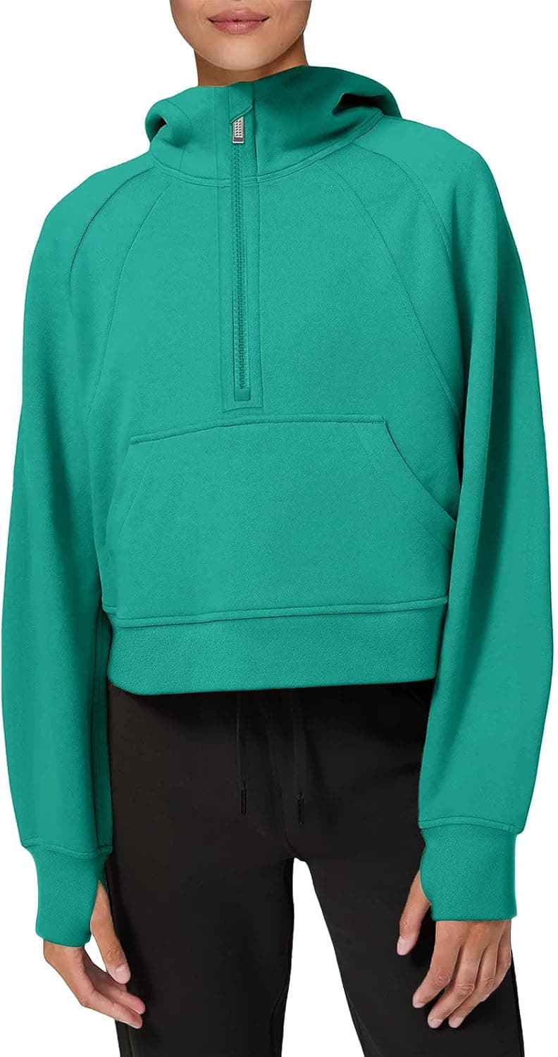 LASLULU Womens Hoodies Fleece Lined Collar Pullover 1/2 Zipper Sweatshirts Long Sleeve Crop Tops Sweater Thumb Hole