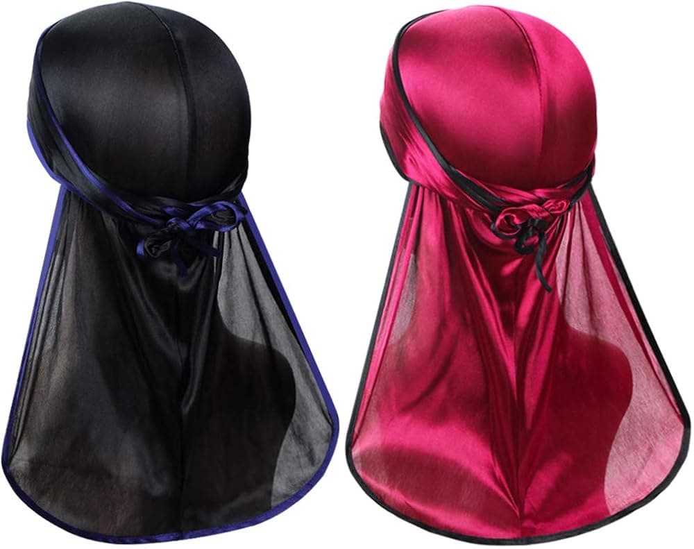2 PIieces Silky Soft Durag Headwraps with Extra Long Tail and Wide Straps for 360 Waves